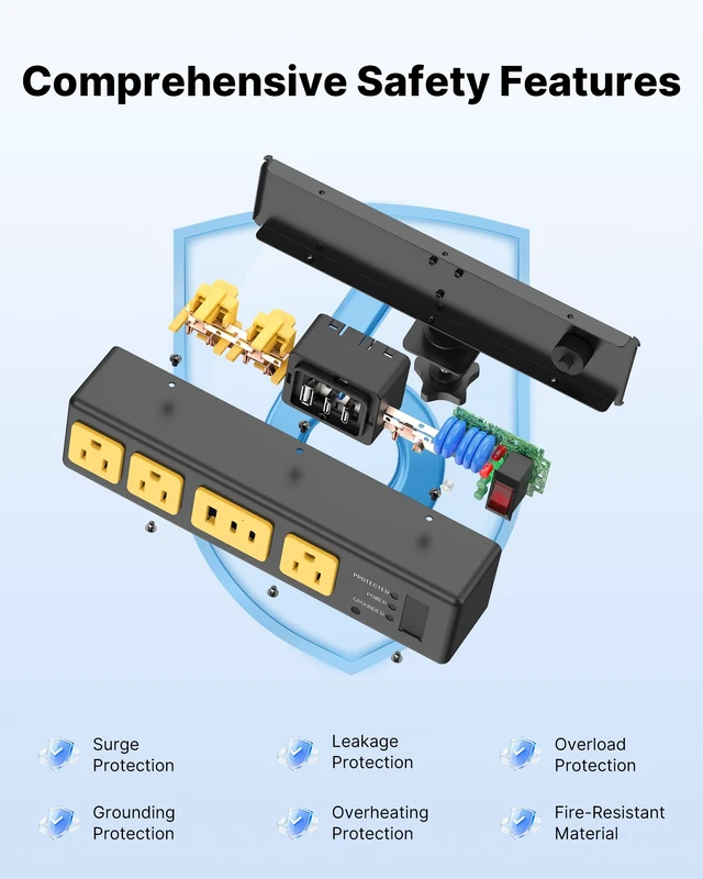 Alt view image 4 of 7 - Desk Clamp Surge Protector USB, Heavy Duty, 6FT, 20W, 1. Metal Shell, Home Office, Gaming Standing Desktop Accessories, Power Strip, 4800J, Flat Plug Extension Cord Extender