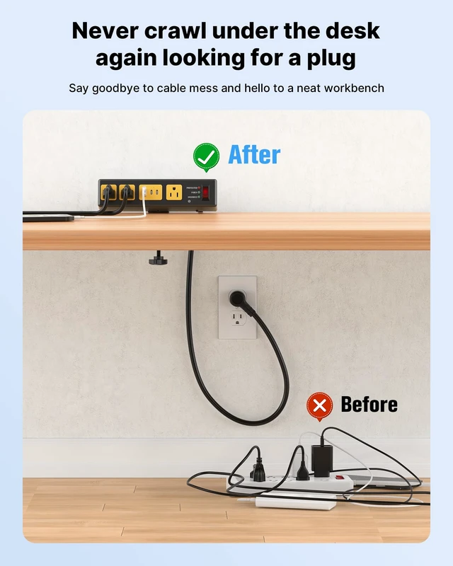 Alt view image 7 of 7 - Desk Clamp Surge Protector USB, Heavy Duty, 6FT, 20W, 1. Metal Shell, Home Office, Gaming Standing Desktop Accessories, Power Strip, 4800J, Flat Plug Extension Cord Extender