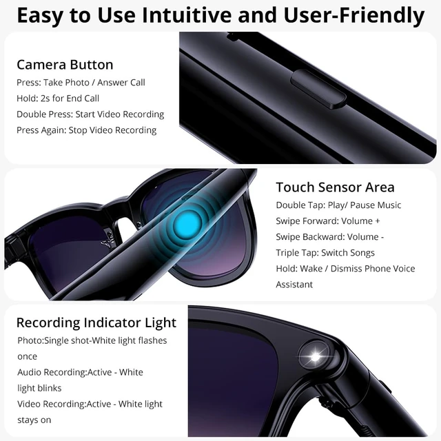 Alt view image 7 of 7 - AI Smart Glasses: 8MP stabilized Camera, 30+ Language Real-time Translation, ChatGPT AI, Object Recognition, 300mAh, Type-C, 2 Lenses, BT6.0 Open-Ear Audio. for vlog, Travel & Business