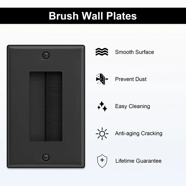Alt view image 5 of 7 - Brush Wall Plate with Low Voltage Mounting Bracket, Black, 5 pack Cable Pass Through Insert for Wires, Single Gang Cable Access Strap, Wall Socket for HDTV, Home Theater Systems