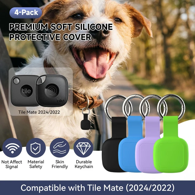 Alt view image 2 of 7 - 4-Pack Holder for Life360 Tile Mate 2024 Tracker with Keychain Accessories Soft Silicone Scratch Resistant Protective Cover,Secure tag Case for Bag,Luggage,Keys,Pet,Dog,Black/Blue/Green/Purple