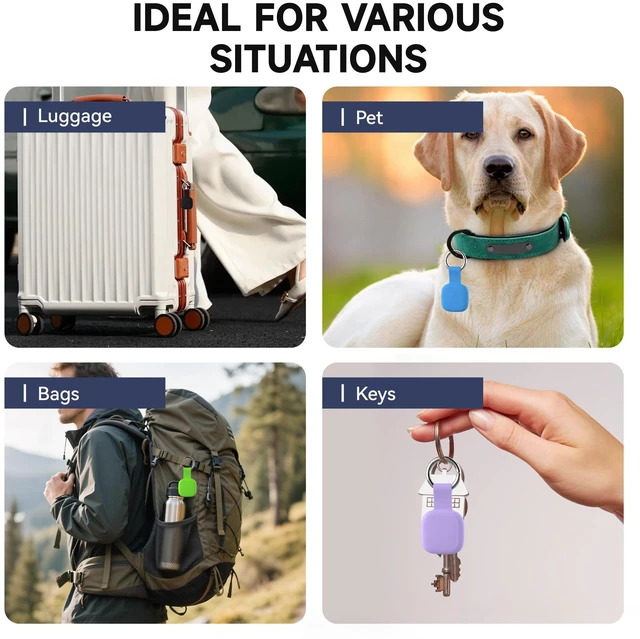 Alt view image 7 of 7 - 4-Pack Holder for Life360 Tile Mate 2024 Tracker with Keychain Accessories Soft Silicone Scratch Resistant Protective Cover,Secure tag Case for Bag,Luggage,Keys,Pet,Dog,Black/Blue/Green/Purple