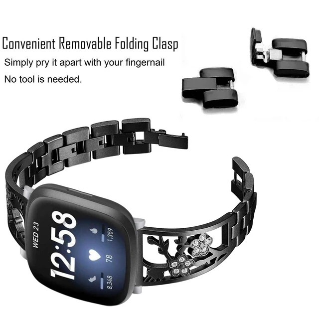 Alt view image 2 of 7 - Stainless Steel Bracelet Compatible with Fitbit Sense 2/Sense/Versa 4/Versa 3, Women Bling Replacement Bands Dressy Luxurious Wristbands for Ladies
