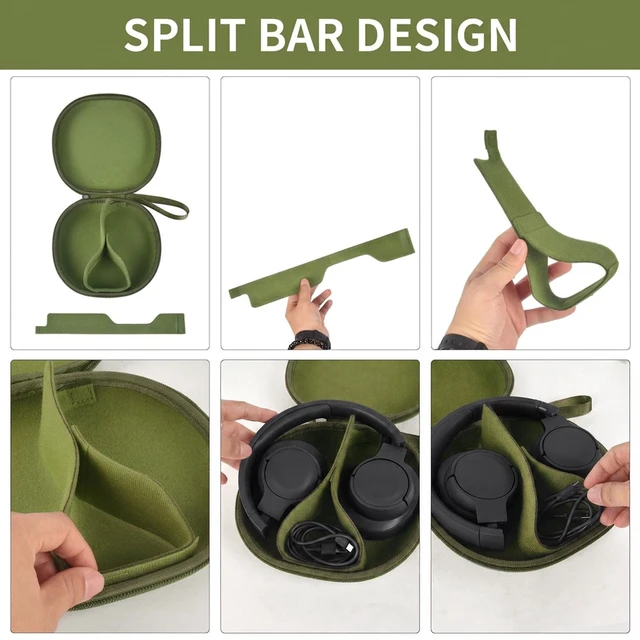 Alt view image 3 of 7 - Headphone Case for JBL Tune 770NCfor JBL Live, 770NC, 660NC, 650B Adjustable Divider, Cable Space and Carry Handle for Commuting, Gym and Travel, Students and Music Lovers - Military Green