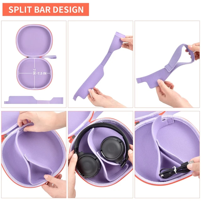 Alt view image 3 of 7 - Headphone Case for JBL Tune 770NCfor JBL Live, 770NC, 660NC, 650B Adjustable Divider, Cable Space and Carry Handle for Commuting, Gym and Travel, Students and Music Lovers, Case Only - Purple