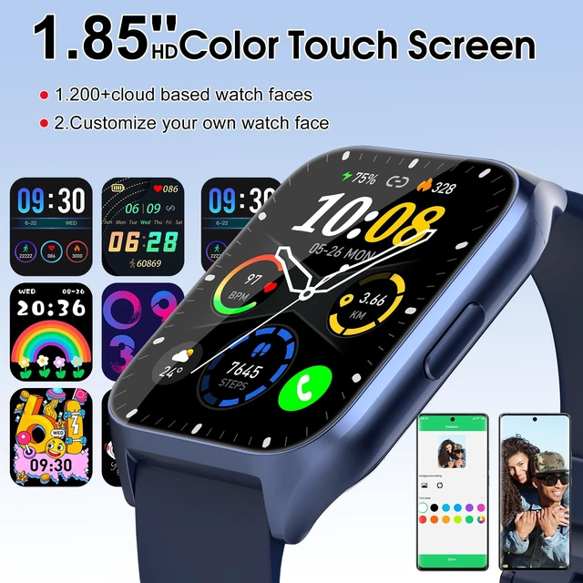 Alt view image 2 of 7 - Smart Watch for Men Women (Answer/Make Calls), 1.85" HD Fitness Smartwatch Fitness Tracker with Heart Rate and Sleep Monitor, 110+ Sports Modes, IP68 Waterproof Activity Tracker for iOS/Android, Blue