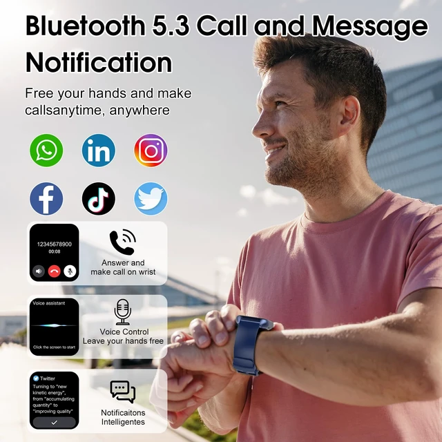 Alt view image 3 of 7 - Smart Watch for Men Women (Answer/Make Calls), 1.85" HD Fitness Smartwatch Fitness Tracker with Heart Rate and Sleep Monitor, 110+ Sports Modes, IP68 Waterproof Activity Tracker for iOS/Android, Blue