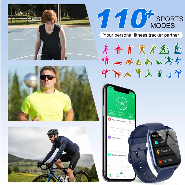 Alt view image 4 of 7 - Smart Watch for Men Women (Answer/Make Calls), 1.85" HD Fitness Smartwatch Fitness Tracker with Heart Rate and Sleep Monitor, 110+ Sports Modes, IP68 Waterproof Activity Tracker for iOS/Android, Blue