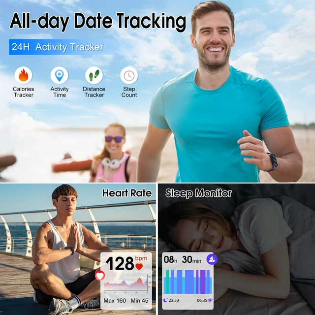 Alt view image 5 of 7 - Smart Watch for Men Women (Answer/Make Calls), 1.85" HD Fitness Smartwatch Fitness Tracker with Heart Rate and Sleep Monitor, 110+ Sports Modes, IP68 Waterproof Activity Tracker for iOS/Android, Blue
