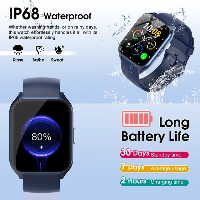 Alt view image 7 of 7 - Smart Watch for Men Women (Answer/Make Calls), 1.85" HD Fitness Smartwatch Fitness Tracker with Heart Rate and Sleep Monitor, 110+ Sports Modes, IP68 Waterproof Activity Tracker for iOS/Android, Blue