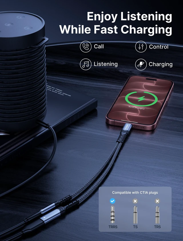 Alt view image 2 of 7 - USB C to 3.5mm Headphone and Charger Adapter with PD 60W 2-in-1 Grey | USB C Splitter Dual Type C Audio Adapter with Fast Charging for iPhone 18/17/16 Pro Max, Galaxy S26, Pixel 10, iPad Pro