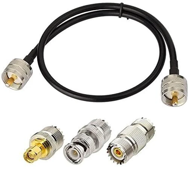 Main image of PL259 to PL259 RG58 Coax Cable 20inch +3pcs SMA/BNC/SO239 Adapter UHF PL-259 Cable Jumper Kit for CB Ham Radio SWR Meter, Amateur, Two-Way Radio Applications