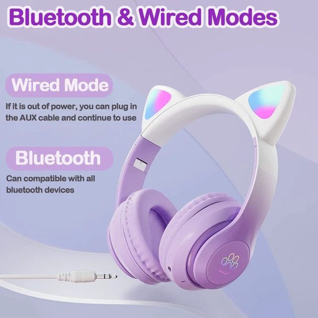 Alt view image 4 of 7 - Kids Bluetooth Wireless Over-Ear Cat Ear Headphones with Microphone for Kids Teens Adults (Pro-Purple)