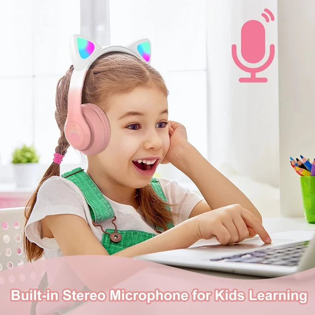 Alt view image 2 of 7 - Kids Wireless Bluetooth Headphones with Microphone for School/Travel/Tablet Cat Ear Headphones; Over Ear Headphones