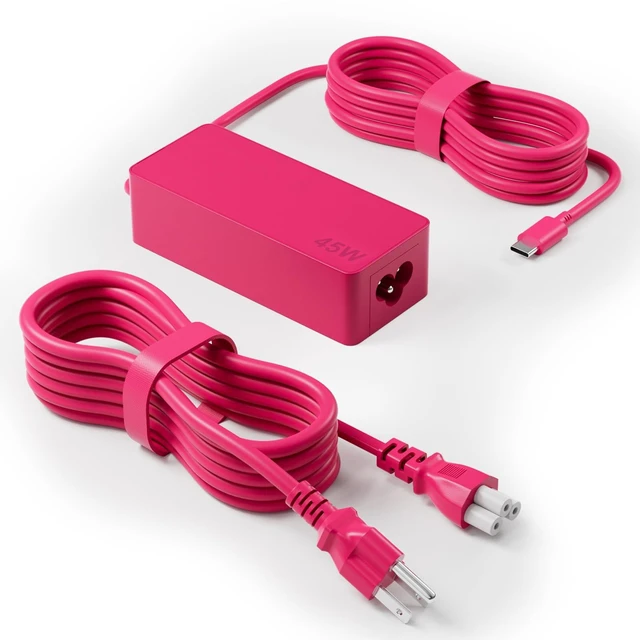 Main image of 45W USB Type C Pink Color Chromebook Charger for HP Laptop Computer Chromebook X360 14 14A 11 13,14a-na0023cl 14-ca061dx 14a-na0031wm 14a-na1043cl 11a-nb0013dx Power Supply Cord