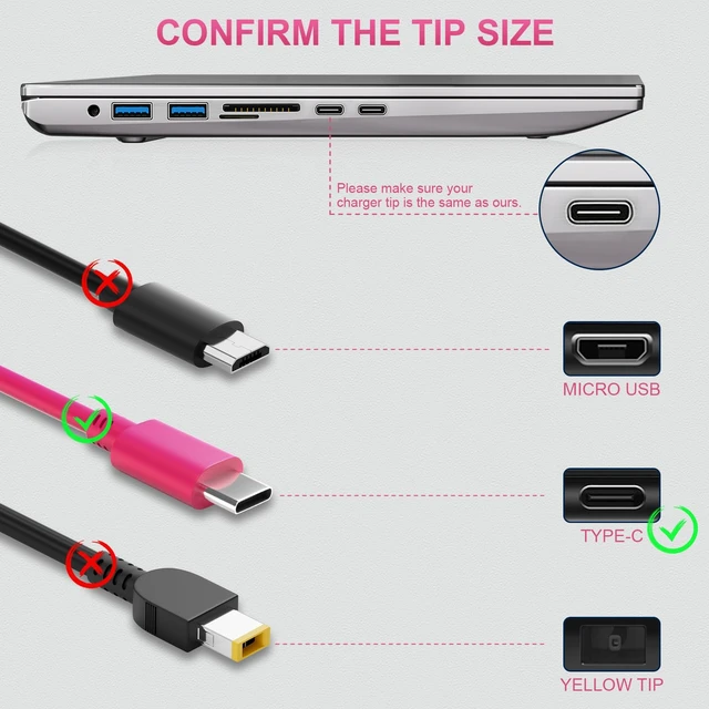 Alt view image 3 of 7 - 45W USB Type C Pink Color Chromebook Charger for HP Laptop Computer Chromebook X360 14 14A 11 13,14a-na0023cl 14-ca061dx 14a-na0031wm 14a-na1043cl 11a-nb0013dx Power Supply Cord