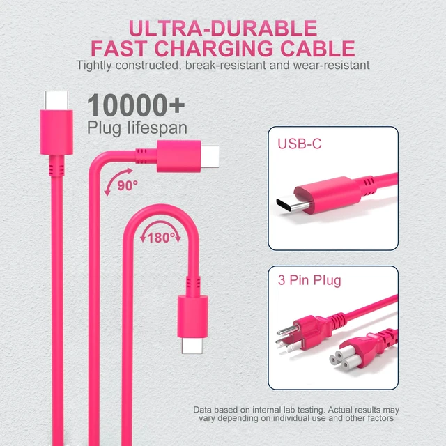 Alt view image 4 of 7 - 45W USB Type C Pink Color Chromebook Charger for HP Laptop Computer Chromebook X360 14 14A 11 13,14a-na0023cl 14-ca061dx 14a-na0031wm 14a-na1043cl 11a-nb0013dx Power Supply Cord