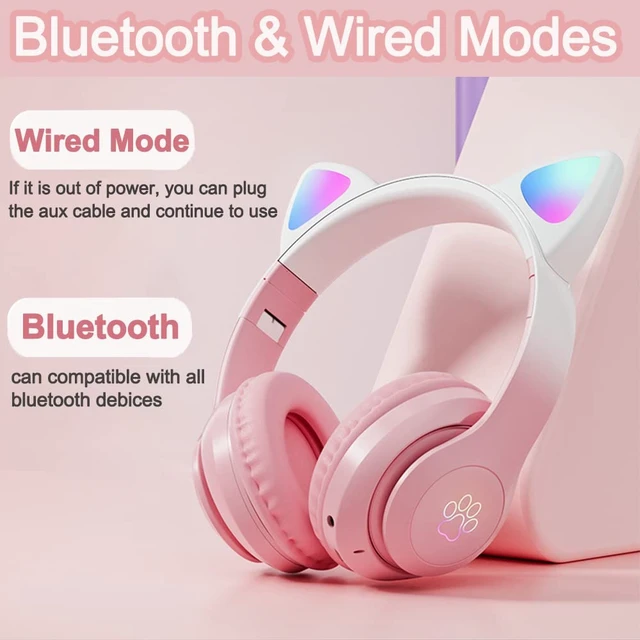 Alt view image 5 of 7 - Kids Wireless Bluetooth Headphones with Microphone for School/Travel/Tablet Cat Ear Headphones; Over Ear Headphones