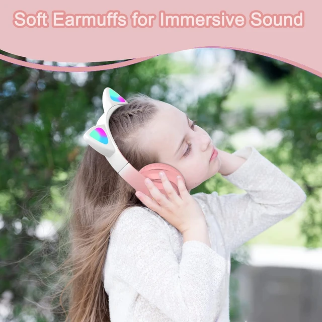 Alt view image 4 of 7 - Kids Wireless Bluetooth Headphones with Microphone for School/Travel/Tablet Cat Ear Headphones; Over Ear Headphones