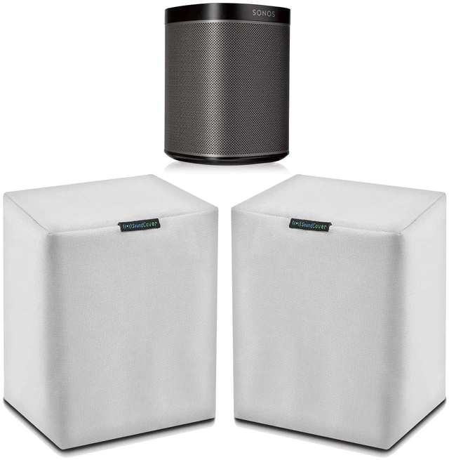 Main image of Pair of White Outdoor Speaker Covers for Sonos Play:1 / One/One SL 600D Weatherproof Fabric UV, Dust & Rain Shield 2-Pack