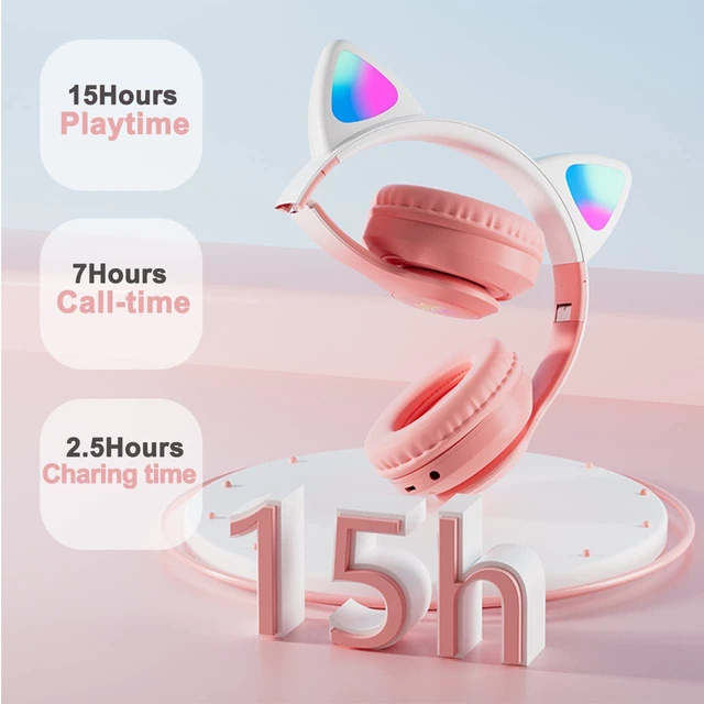 Alt view image 7 of 7 - Kids Wireless Bluetooth Headphones with Microphone for School/Travel/Tablet Cat Ear Headphones; Over Ear Headphones