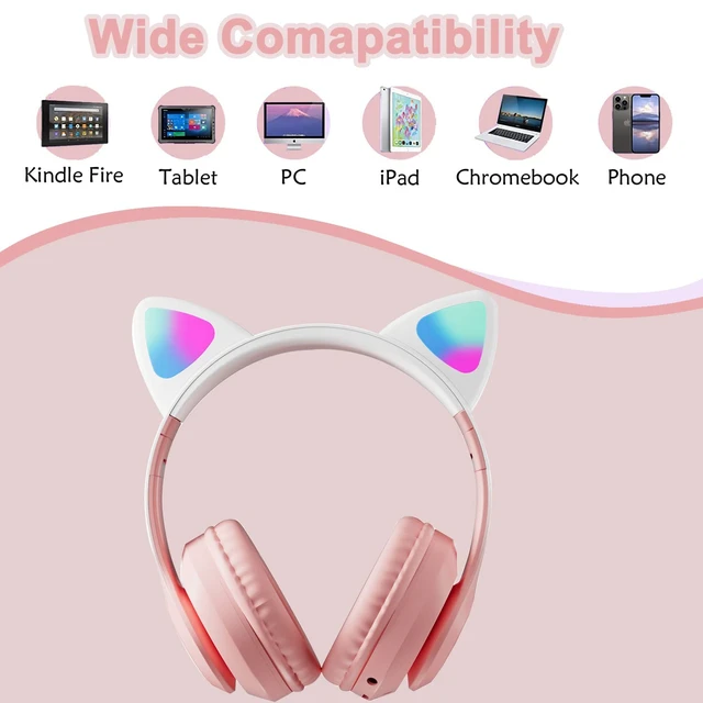 Alt view image 6 of 7 - Kids Wireless Bluetooth Headphones with Microphone for School/Travel/Tablet Cat Ear Headphones; Over Ear Headphones