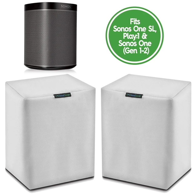 Alt view image 5 of 7 - Pair of White Outdoor Speaker Covers for Sonos Play:1 / One/One SL 600D Weatherproof Fabric UV, Dust & Rain Shield 2-Pack