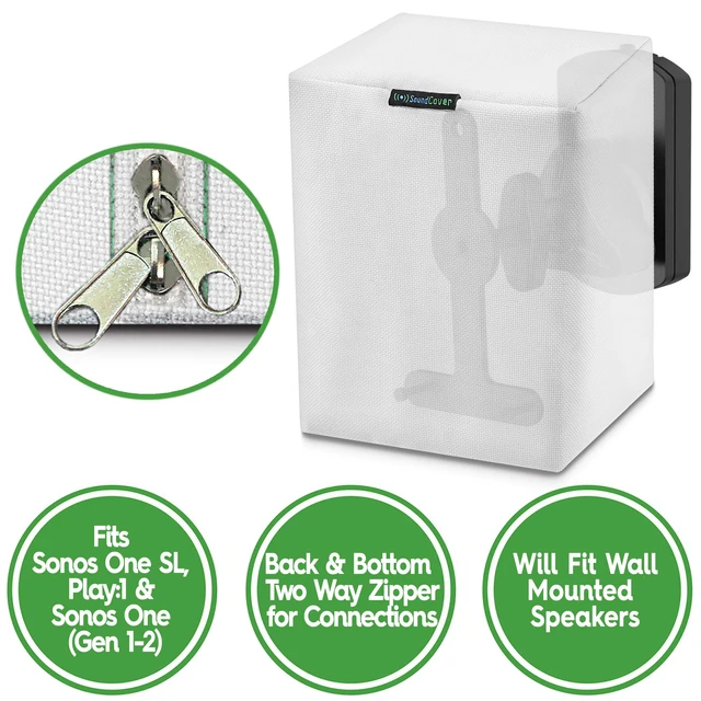 Alt view image 3 of 7 - Pair of White Outdoor Speaker Covers for Sonos Play:1 / One/One SL 600D Weatherproof Fabric UV, Dust & Rain Shield 2-Pack