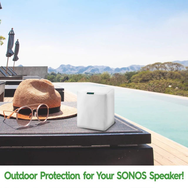 Alt view image 7 of 7 - Pair of White Outdoor Speaker Covers for Sonos Play:1 / One/One SL 600D Weatherproof Fabric UV, Dust & Rain Shield 2-Pack