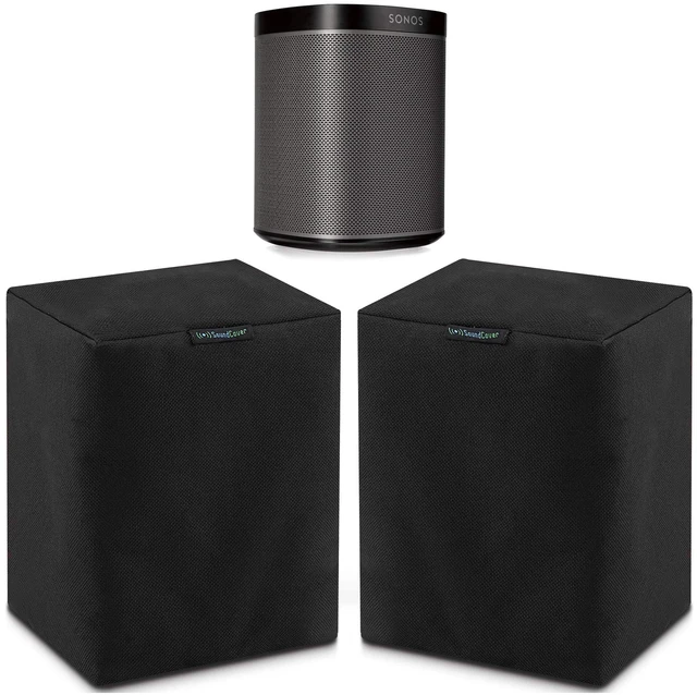 Main image of Pair of Black Outdoor Speaker Covers for Sonos Play:1 / One/One SL Heavy-Duty 600D Dust, Rain & UV Protection 2-Pack