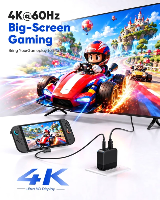 Alt view image 4 of 7 - Switch 2 Dock Charger Kit, 65W Portable Docking Station with 4K HDMI Cable Portable Docking Station Compatible with Switch 2/1/OLED Steam Deck, 4K HDMI cable, USB-C cable, Travel TV Dock for Nintendo