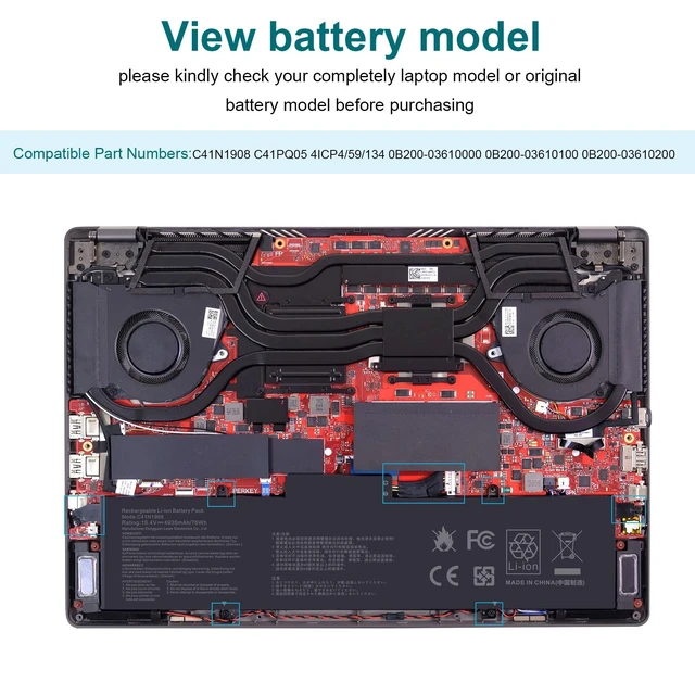 Alt view image 6 of 7 - C41N1908 Battery Replacement for Asus ROG Zephyrus G14 GA401II GA401IV GA401IH GA401IU GA401IV GA401IV-BR9N6 GA401Q GA401QH GA401QM 0B200-03610000