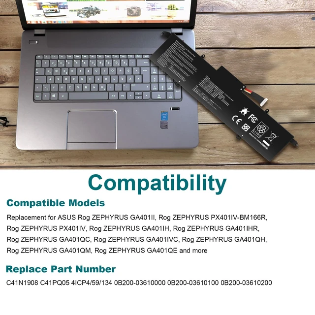 Alt view image 3 of 7 - C41N1908 Battery Replacement for Asus ROG Zephyrus G14 GA401II GA401IV GA401IH GA401IU GA401IV GA401IV-BR9N6 GA401Q GA401QH GA401QM 0B200-03610000