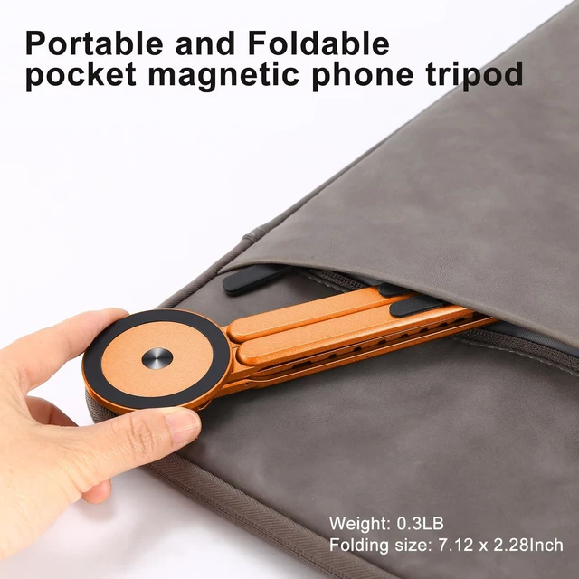 Alt view image 6 of 7 - 3-in-1 Portable Laptop Stand with Magnetic Phone Holder, Orange Foldable Stand fit 10-16" Tablet, Phone & Laptop, 8-Level Ergonomic Riser for Home Office Travel, Stable Lightweight Aluminum