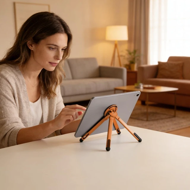Alt view image 7 of 7 - 3-in-1 Portable Laptop Stand with Magnetic Phone Holder, Orange Foldable Stand fit 10-16" Tablet, Phone & Laptop, 8-Level Ergonomic Riser for Home Office Travel, Stable Lightweight Aluminum