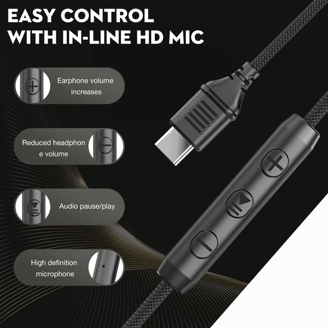 Alt view image 4 of 7 - USB C Headphones with Microphone, Wired Over-Ear for School Volume Control, HD Stereo Sound, Comfortable Fit, Wired Foldable Headphones for Adult/Teens/Laptop/Tablets/Travel, Black