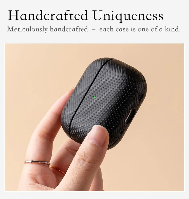 Alt view image 2 of 6 - Envelop Series -Hard Case for AirPods Pro 3rd Generation - Black Hand-crafted Case Fully Wrapped in Faux Leather; Carbon Fiber Finish; Soft Microfiber Inner Lining; Qi wireless charging