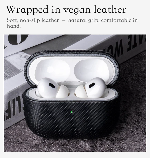 Alt view image 3 of 6 - Envelop Series -Hard Case for AirPods Pro 3rd Generation - Black Hand-crafted Case Fully Wrapped in Faux Leather; Carbon Fiber Finish; Soft Microfiber Inner Lining; Qi wireless charging