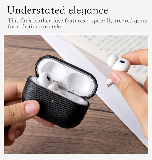 Alt view image 6 of 6 - Envelop Series -Hard Case for AirPods Pro 3rd Generation - Black Hand-crafted Case Fully Wrapped in Faux Leather; Carbon Fiber Finish; Soft Microfiber Inner Lining; Qi wireless charging