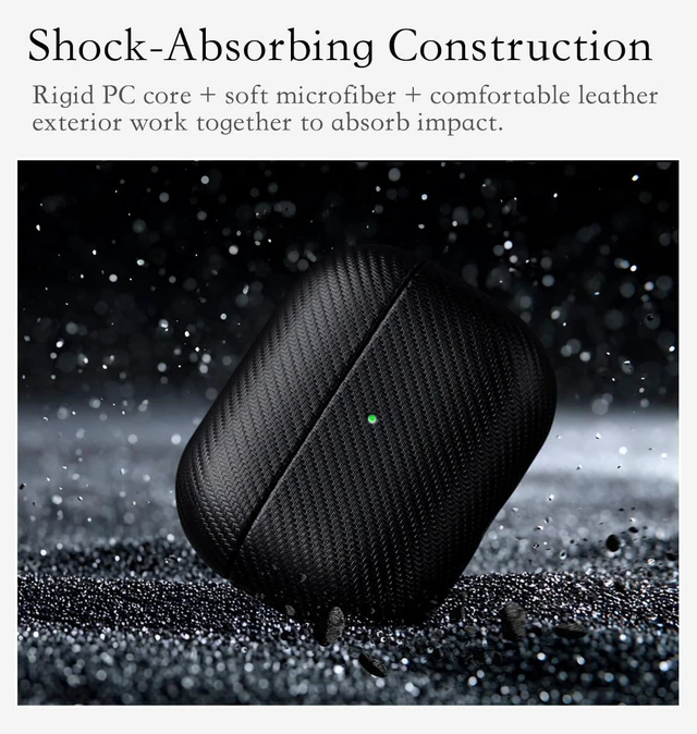 Alt view image 4 of 6 - Envelop Series -Hard Case for AirPods Pro 3rd Generation - Black Hand-crafted Case Fully Wrapped in Faux Leather; Carbon Fiber Finish; Soft Microfiber Inner Lining; Qi wireless charging