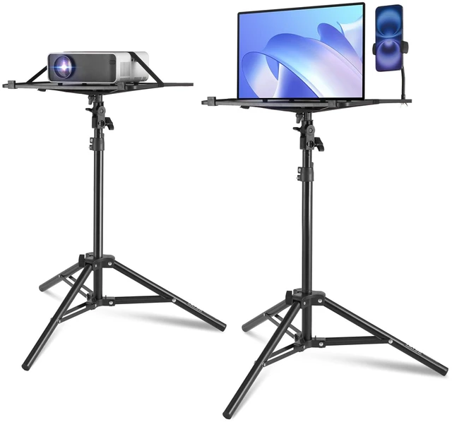 Main image of Projector Stand, Laptop Stand Tripod Adjustable Height 26.97 to 63 in, Portable Projector Tripod with Tray & Gooseneck Phone Holder, for Outdoor Movies, Home, Office, Stage or Studio