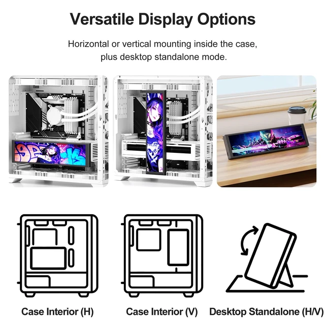 Alt view image 4 of 7 - 9.2 Inch USB PC Secondary Screen, 1920x462 Ultra-Wide IPS Display, Computer CPU GPU RAM Hardware Monitor, Custom Dynamic Themes & Extended Screen Mode, DIY PC Case Panel
