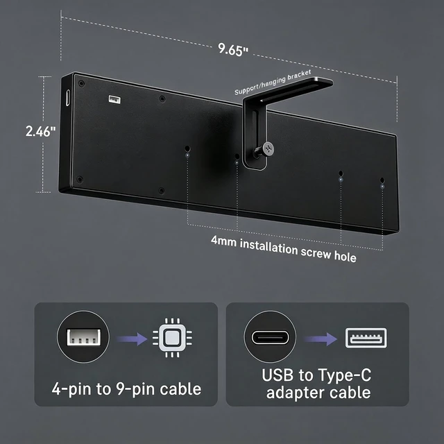 Alt view image 5 of 7 - 9.2 Inch USB PC Secondary Screen, 1920x462 Ultra-Wide IPS Display, Computer CPU GPU RAM Hardware Monitor, Custom Dynamic Themes & Extended Screen Mode, DIY PC Case Panel