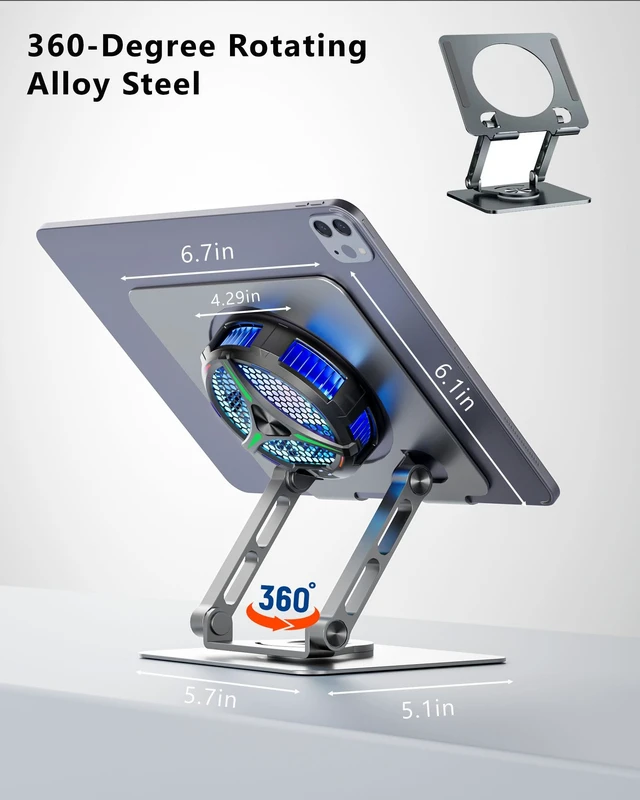 Alt view image 3 of 7 - Magnetic Cooler for iPad,Tablet Cooler for ipad/Surface pro/Samsung Tab,Universal Radiator with Temperature Display for Mobile Gaming,Tiktok Live Streaming(Including Tablet Stand Holder)