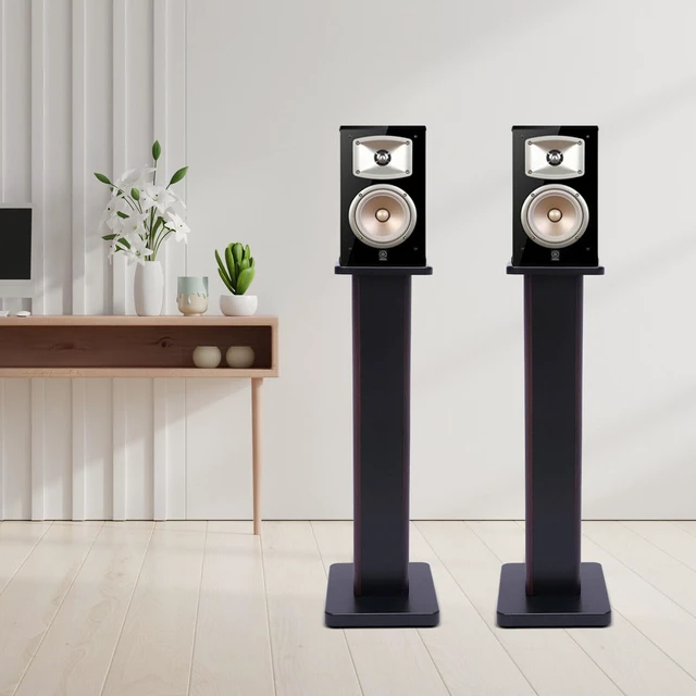 Alt view image 2 of 7 - 1 Pair Universal Wood Speaker Stands, Premium Surround Sound Home Theater Audio Stands, Bookshelf Speakers or Studio Monitors Stands (28" - Black Walnut)