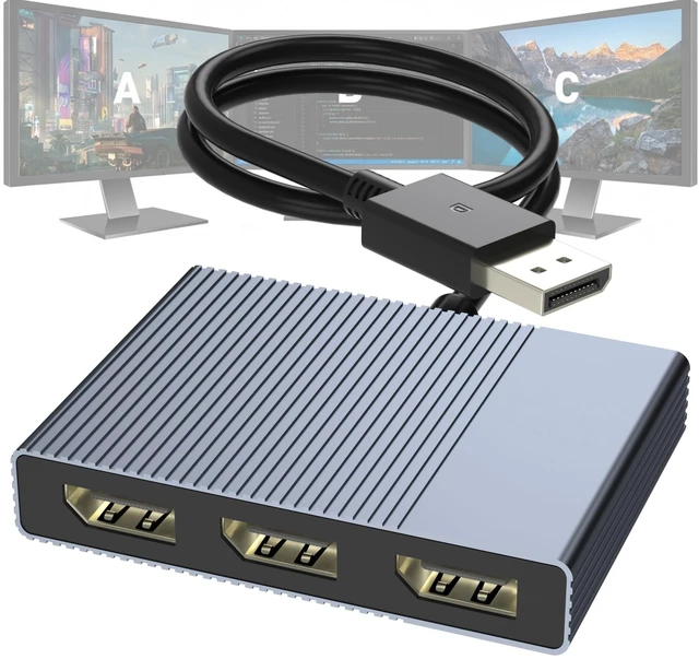 Main image of DisplayPort Splitter for 3 Monitors Extended Display, 4K@60Hz DisplayPort MST Hub 1 IN 3 OUT, Display Port to Display Port Adapter, DP to DP Multi Monitor Splitter for PC/NVIDIA/AMD Graphic Card