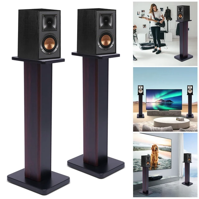Alt view image 4 of 7 - 1 Pair Universal Wood Speaker Stands, Premium Surround Sound Home Theater Audio Stands, Bookshelf Speakers or Studio Monitors Stands (28" - Black Walnut)