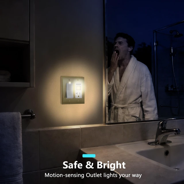 Alt view image 5 of 7 - 20A Outlet, LED, Motion Sensor, PIR Guide Light Receptacle, 2-Pack Matte White, Adjustable Time Delay, Tamper-Resistant, Wall Plate Included, UL Listed, Thermoplastic, Daylight Sensor