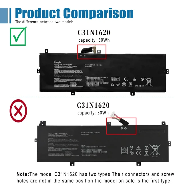 Alt view image 2 of 7 - C31N1620 Laptop Battery Replacement for Asus Zenbook U4100U U4100UQ UX430U UX430UQ UX430UQ-GV015T Series 0B200-02370000 C31PoJH 31CP5/70/81 11.55V 50Wh 4335mAh