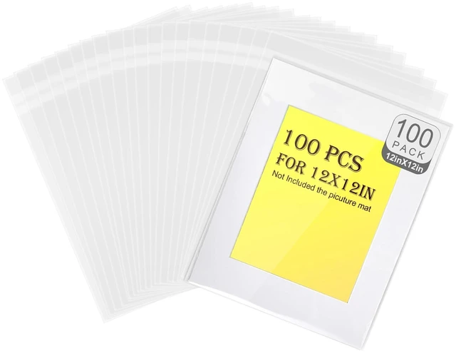Main image of 100 PCS Acid-Free Crystal Clear Plastic Bags for 12x16 Art Prints/Photos/Framing Mat Mattes/Pictures,12 2/5 X 16 8/11 OPP Sleeves Storage Bags (Bag Size: 12 2/5 X 16 8/11)